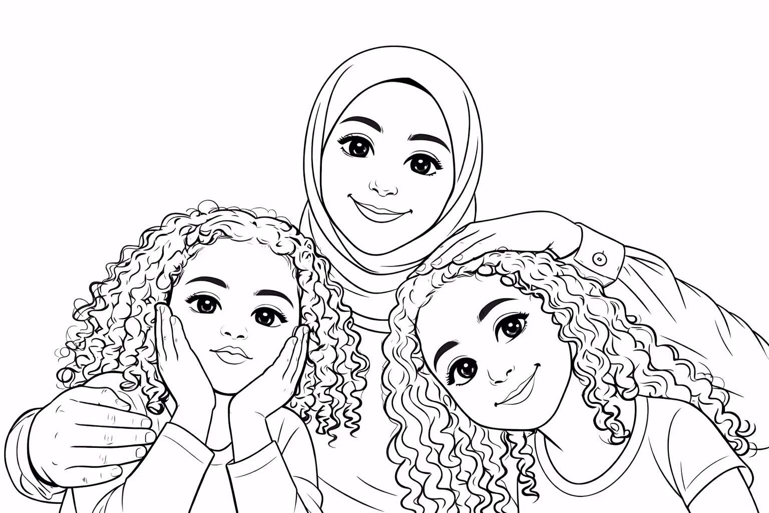 MemoSketch black and white coloring page generated from the family photo