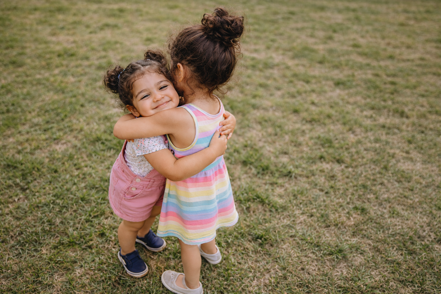 Original kids hugging joyfully photo used for personalized coloring book